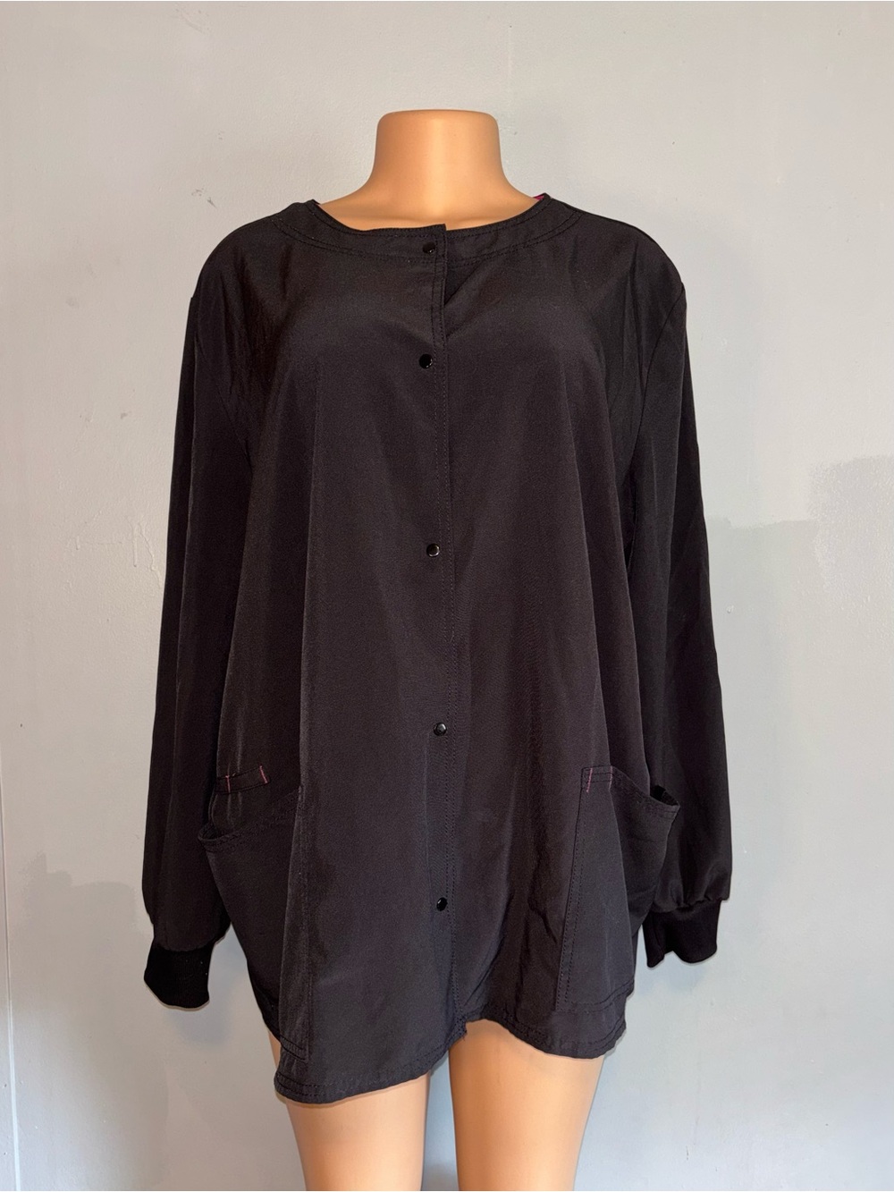 Scrubstar Black Button-Front Long Sleeve Scrub Jacket